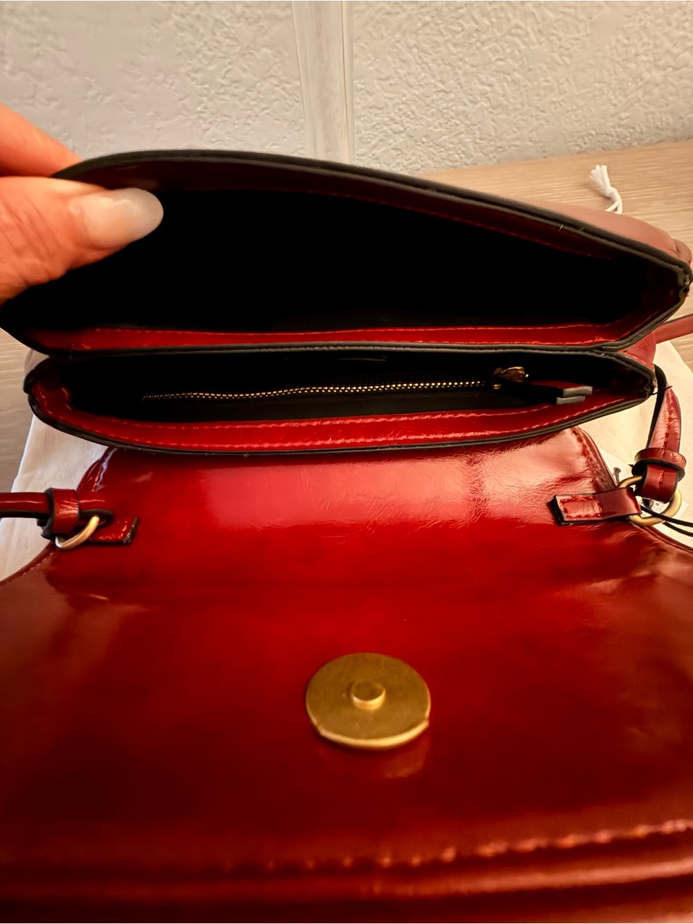 ZARA Patent Leather Shoulder Bag in Dark Cherry NWT - Picture 9 of 10
